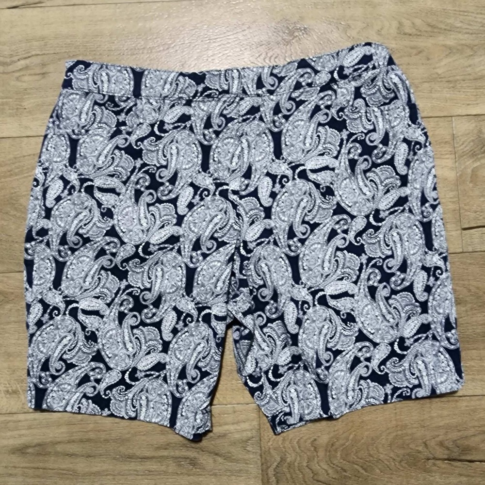 Basic Editions Mens XL Paisley Chino Shorts Navy Blue White Stretch Cotton‎ XL